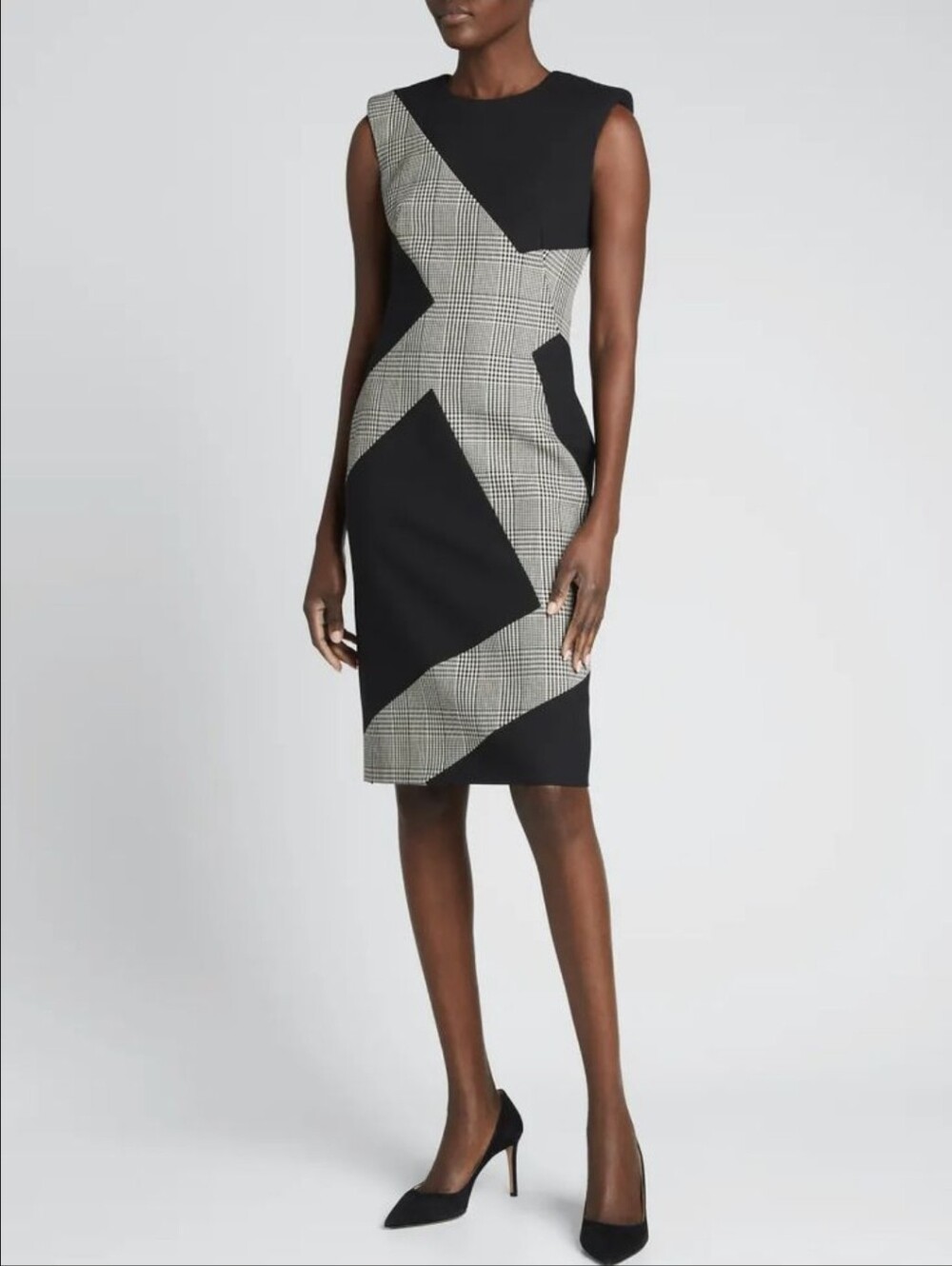 Alexander McQueen Black & Gray Plaid Fitted Knee Length Dress